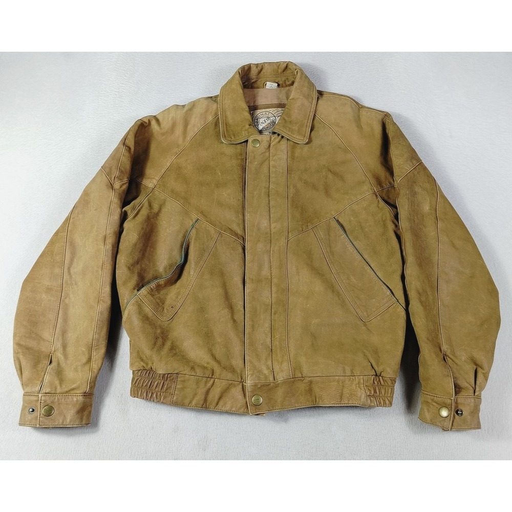 Vintage New Zealand Outback Leather Bomber Jacket L Mens Brown Cooper Collection